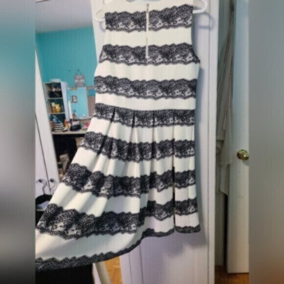 Jolie Sears Fit and Flare Sleeveless Black and White Faux Lace Detail Size 8 - Picture 9 of 9